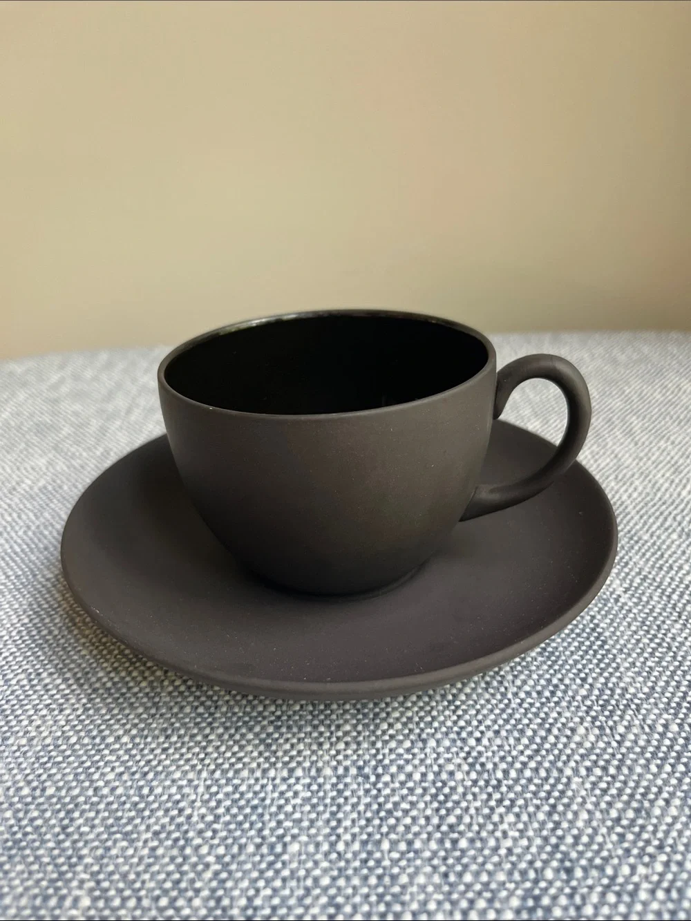 Wedgwood‎ Basalt Tea Cup Saucer Set England Matte Black Vintage